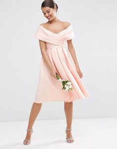 Платье миди для выпускного с открытыми плечами ASOS WEDDING - Розовый