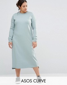Платье миди в стиле casual с длинными рукавами ASOS CURVE - Зеленый