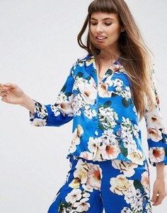 Синяя атласная блузка в пижамном стиле с цветочным принтом ASOS Co Ord - Мульти