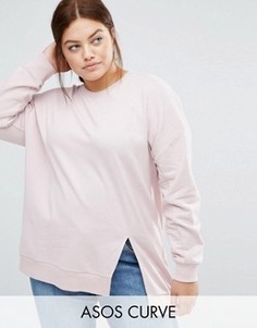 Удлиненный свитшот с разрезом спереди ASOS CURVE - Розовый