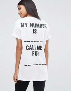 Удлиненная футболка с принтом Call Me ASOS - Белый