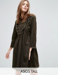 Платье с присборенной юбкой и оборкой ASOS TALL - Зеленый