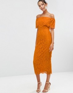 Платье-футляр миди с кружевным кроп-топом ASOS - Оранжевый