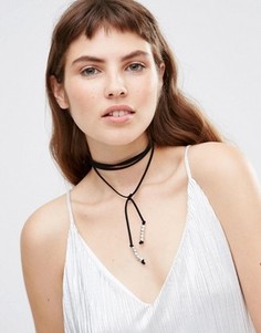 Замшевое ожерелье с завязкой Krystal - Черный