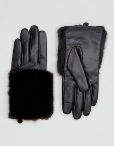 Перчатки для сенсорных экранов из кожи и искусственного меха ASOS - Черный