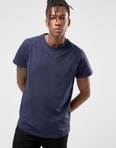 Длинная футболка из ткани пике с асимметричным краем Selected - Темно-синий