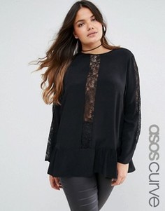 Топ с глубоким вырезом и кружевными вставками ASOS CURVE - Черный