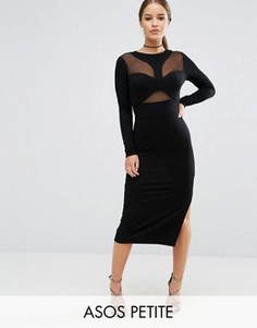 Облегающее платье миди с сеточкой ASOS PETITE - Черный