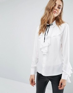 Блузка с завязкой у горловины и рюшами Boohoo - Белый