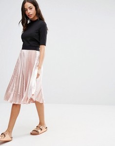 Атласная плиссированная юбка миди New Look - Розовый