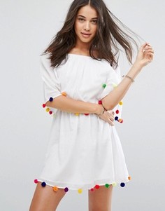 Пляжное платье с помпонами Pitusa - Белый