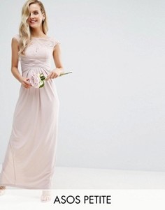 Платье макси с кружевным топом и плиссировкой ASOS PETITE WEDDING - Розовый
