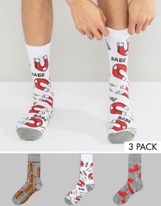 3 пары носков (с надписью Hot Stuff и с принтом) ASOS - Мульти