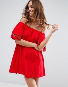 Сарафан с открытыми плечами и декоративными кисточками ASOS - Красный
