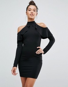 Платье с длинными рукавами и вырезами на плечах Missguided - Черный