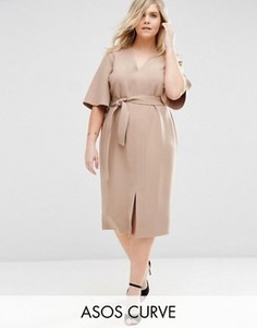 Платье с V-образным вырезом и завязкой на поясе ASOS CURVE - Рыжий