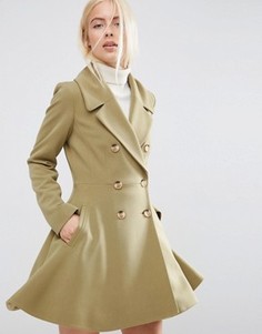 Приталенное пальто с большим воротником ASOS - Зеленый