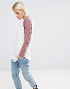 Удлиненная футболка с контрастными рукавами ASOS - Белый