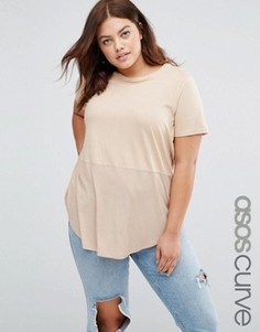 Футболка с контрастной вставкой в рубчик ASOS CURVE - Рыжий