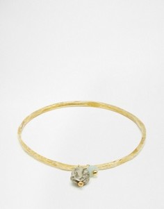 Фактурный латунный браслет с пиритом и амазонитом Mirabelle - Золотой