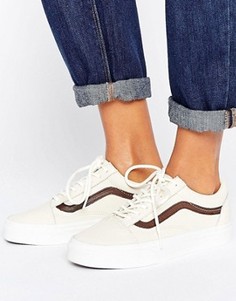 Кремовые кожаные кроссовки со светло-коричневой отделкой Vans Old Skool - Кремовый