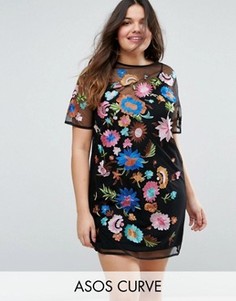 Платье-футболка мини с вышивкой ASOS CURVE - Мульти