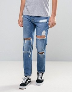 Рваные укороченные джинсы слим ASOS - Синий