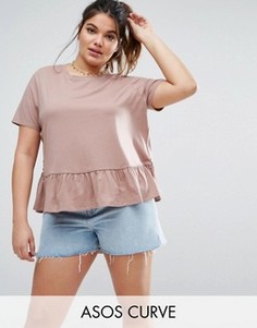 Выбеленная футболка с оборкой ASOS CURVE - Розовый