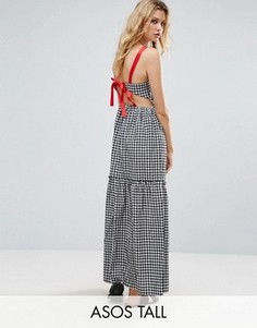 Платье макси в клеточку с контрастной завязкой ASOS TALL - Черный