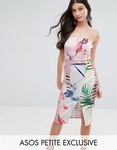Платье миди бандо с комбинированным принтом ASOS PETITE - Мульти