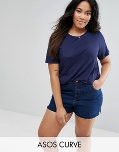 Футболка с контрастной вставкой в рубчик ASOS CURVE - Темно-синий
