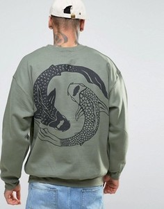 Свободный свитер с рыбами на спине HNR LDN - Зеленый Honour