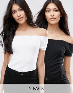 Набор из 2 боди в рубчик с открытыми плечами и короткими рукавами ASOS - Скидка 10 - Мульти