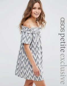Летнее платье с широким вырезом и принтом икат ASOS PETITE - Мульти
