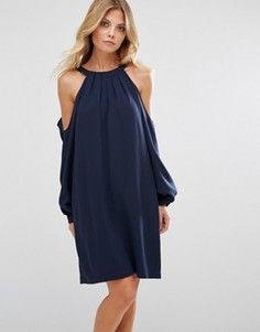 Платье с халтером и открытыми плечами BCBG MAXAZRIA - Темно-синий