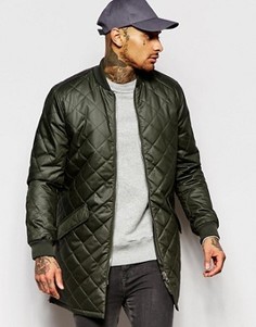 Длинная стеганая куртка-пилот цвета хаки ASOS - Зеленый
