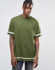 Oversize-футболка с белыми полосками и широкой отделкой по краю горловины ASOS - Зеленый