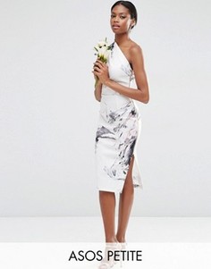Платье миди на одно плечо с мраморным принтом ASOS PETITE - Мульти