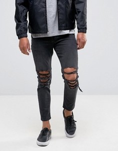 Черные укороченные джинсы скинни с рваной отделкой ASOS - Синий