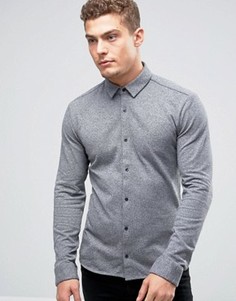 Строгая рубашка слим из меланжевого трикотажа HUGO By Hugo Boss - Серый