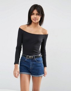 Боди в рубчик с длинными рукавами ASOS - Черный