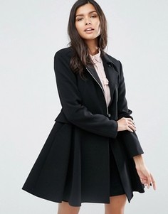 Короткое приталенное пальто в байкерском стиле с отлетной кокеткой ASOS - Черный