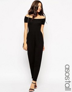 Трикотажный комбинезон с широкими штанинами со складками ASOS TALL - Черный