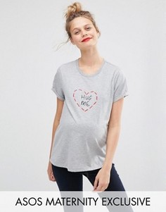 Футболка с вышивкой Hug Me для беременных ASOS Maternity - Серый