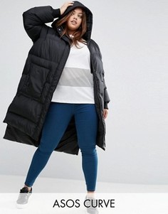 Дутая куртка асимметричной длины ASOS CURVE - Черный