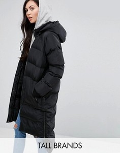 Дутое пальто с удлиненной нижней кромкой сзади ASOS TALL - Черный