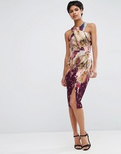 Платье-футляр миди с запахом на топе и мраморным принтом ASOS - Мульти