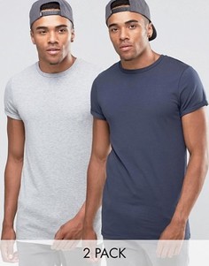 2 удлиненные футболки (серая/синяя) с подвернутыми рукавами ASOS - СКИДКА 15 - Мульти