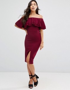 Платье-футляр миди с двойной оборкой ASOS - Красный