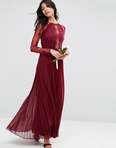 Плиссированное платье макси с кружевом с ресничками ASOS WEDDING - Красный